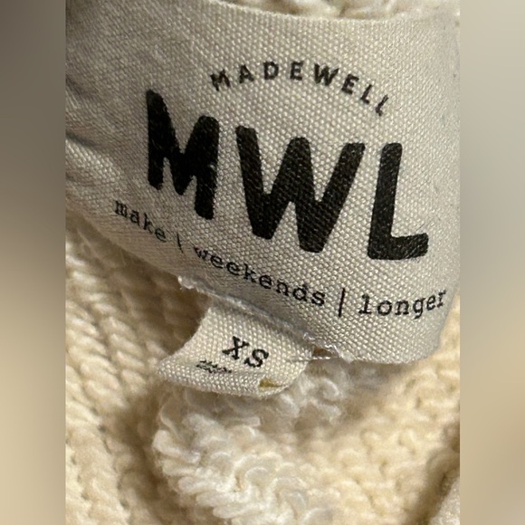 MADEWELL Cotton AirTerry V NECK Sweatshirt tee women’s XS cream EUC MD302 - Picture 7 of 14